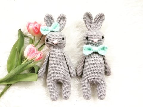 Häkelanleitung Kuscheltier Hase "Gehopse" mit Schleife oder Fliege