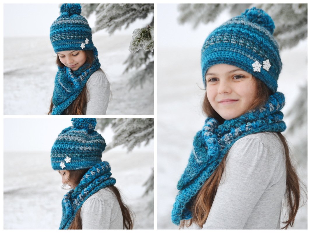 - SAMIRA - Bommelmütze und Schal im Set, unisex für jede und jedes Garn anzupassen, Knopfschal, Bommelbeanie