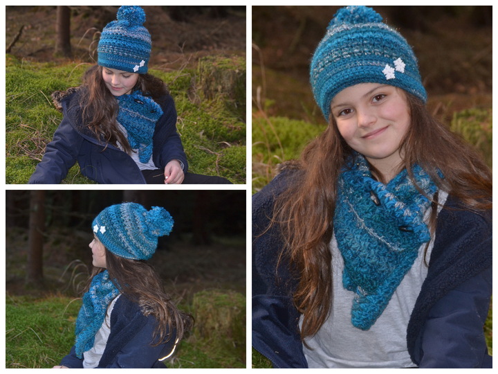 - SAMIRA - Bommelmütze und Schal im Set, unisex für jede und jedes Garn anzupassen, Knopfschal, Bommelbeanie