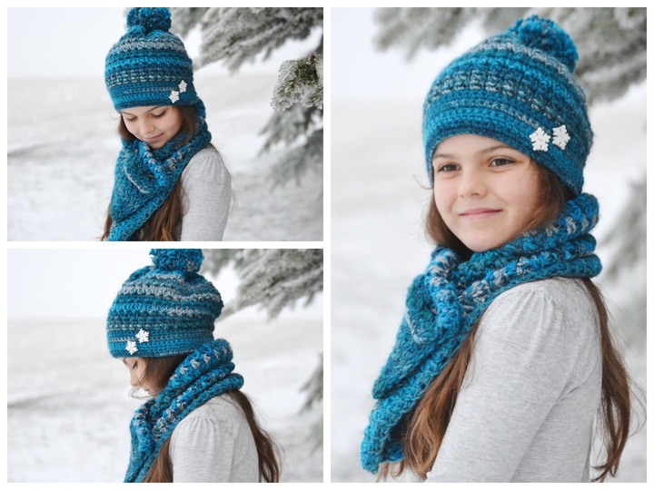 - SAMIRA - Bommelmütze und Schal im Set, unisex für jede und jedes Garn anzupassen, Knopfschal, Bommelbeanie
