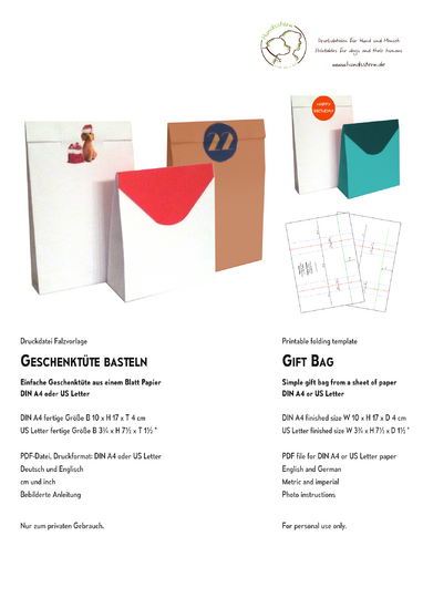 Geschenktüte aus 1 Blatt Papier DIN A4 / US Letter