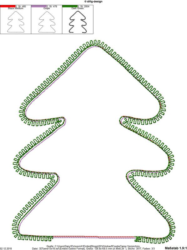 ITH 3D-Stickdatei Tanne für den 13x18 Rahmen