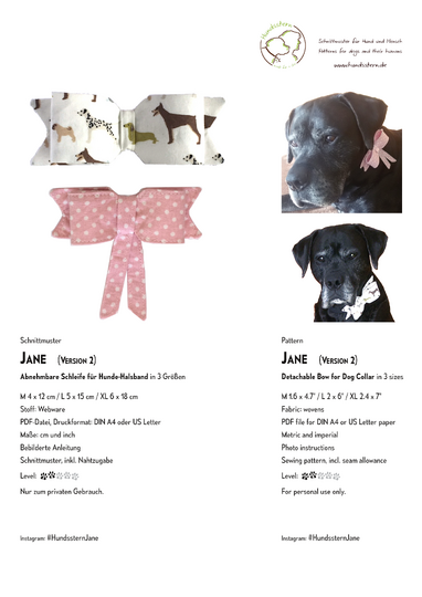 JANE Bow for Dog Collar in 3 sizes- Sewing Pattern