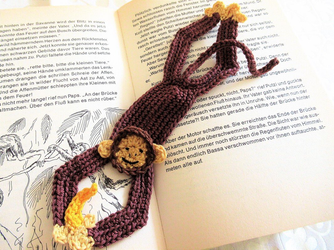 Häkelanleitung: Lesezeichen Affe
