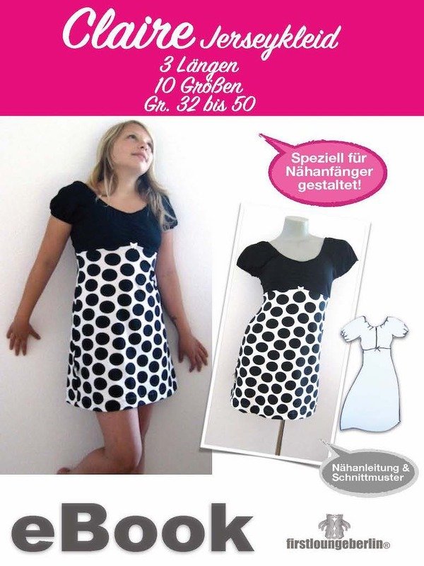 Claire Jerseykleid E-BOOK Kleid in 10 Größen von 32 bis 50 Nähanleitung mit Schnittmuster Design von firstloungeberlin