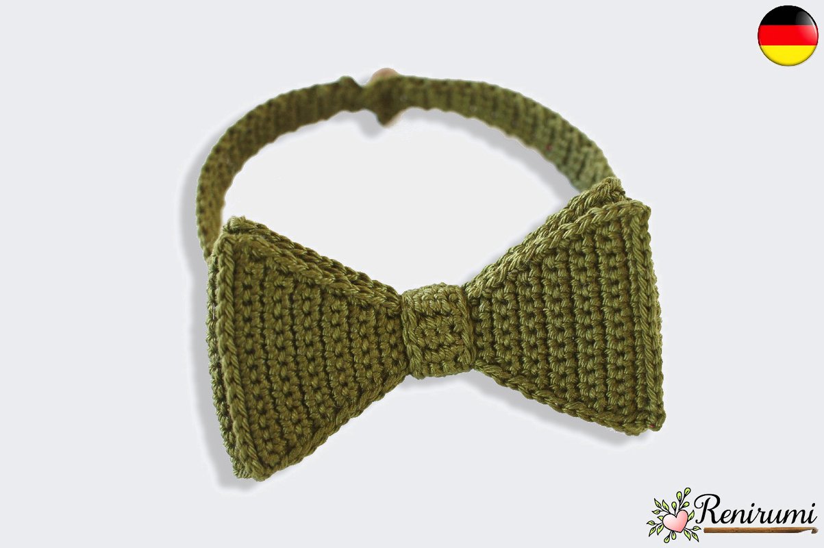 Schlichte, gehäkelte Fliege in Oliv – Musteridee