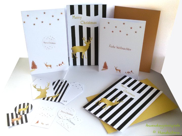 9x Christmas Card + Envelope Reindeer. Printable