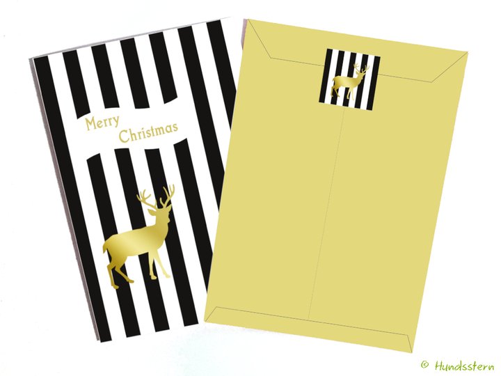 9x Christmas Card + Envelope Reindeer. Printable