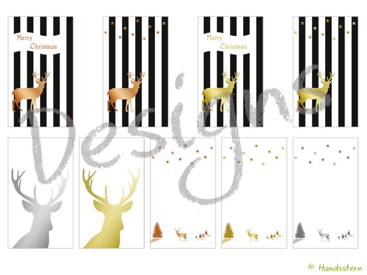 9x Christmas Card + Envelope Reindeer. Printable