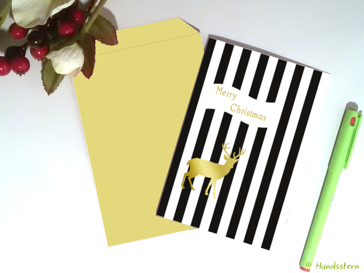 9x Weihnachtskarte + Umschlag Rentier Druckdatei