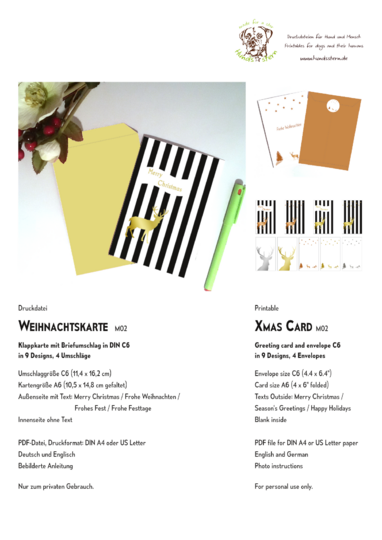 9x Weihnachtskarte + Umschlag Rentier Druckdatei