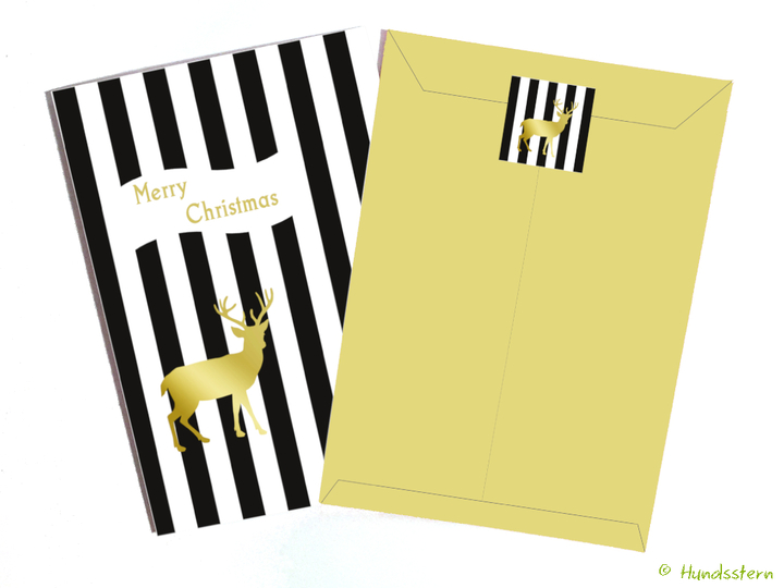 9x Weihnachtskarte + Umschlag Rentier Druckdatei
