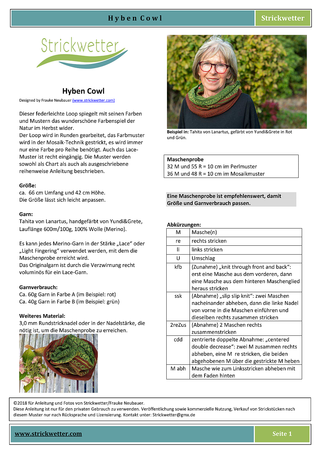 Knitting Pattern "Hyben Cowl" with mosaic and lace pattern