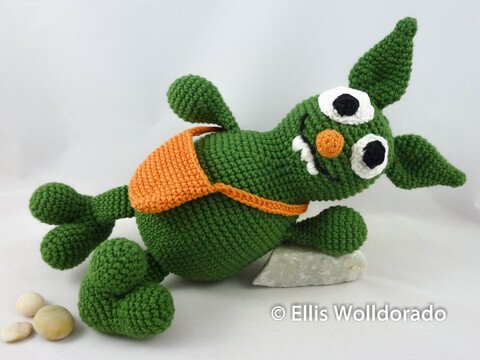 Kuschelmonster Grumpi mit Umhängetasche, Amigurumi, Häkelanleitung