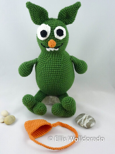Kuschelmonster Grumpi mit Umhängetasche, Amigurumi, Häkelanleitung