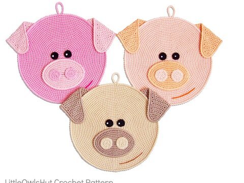 202 Crochet Patterns - Pigglet Pig Decor or potholders - Amigurumi PDF file by Zabelina CP