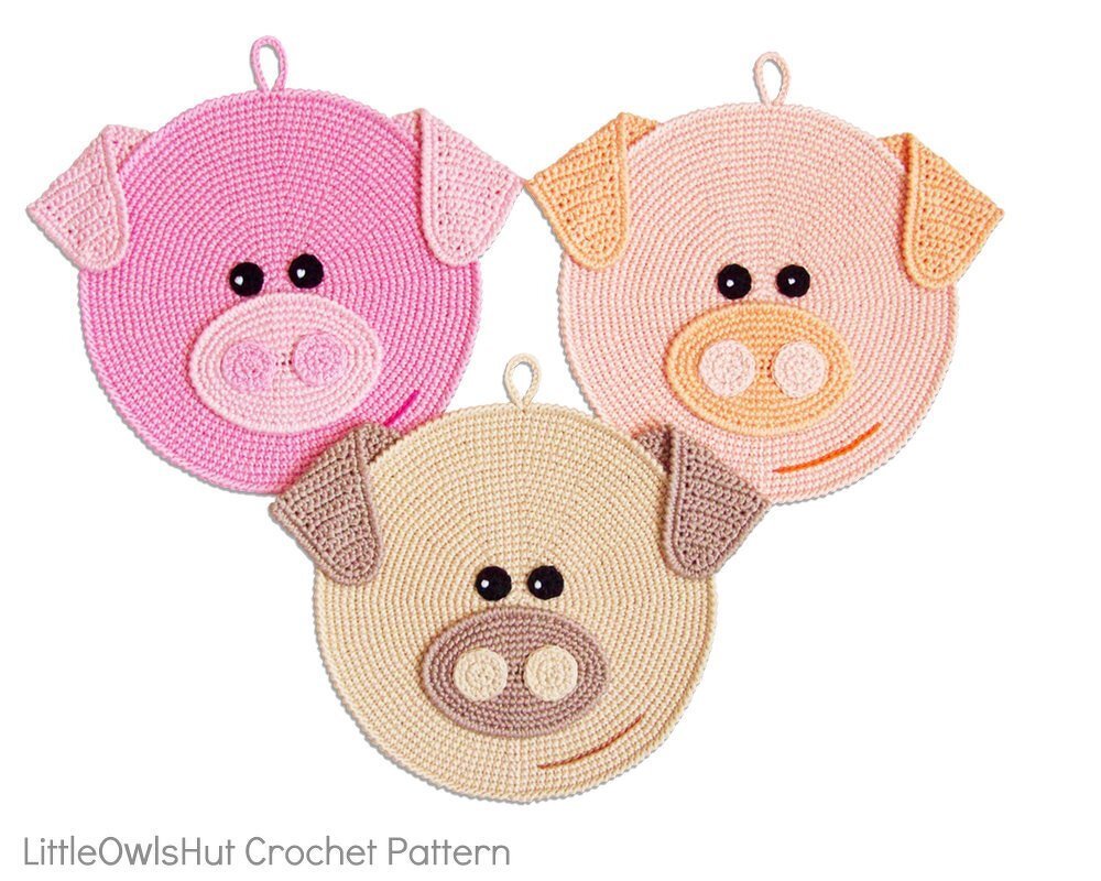 202 Crochet Patterns - Pigglet Pig Decor or potholders - Amigurumi PDF file by Zabelina CP