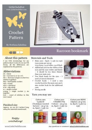 201 Crochet Pattern - Raccoon Bookmark or decor - Amigurumi PDF file by Zabelina CP