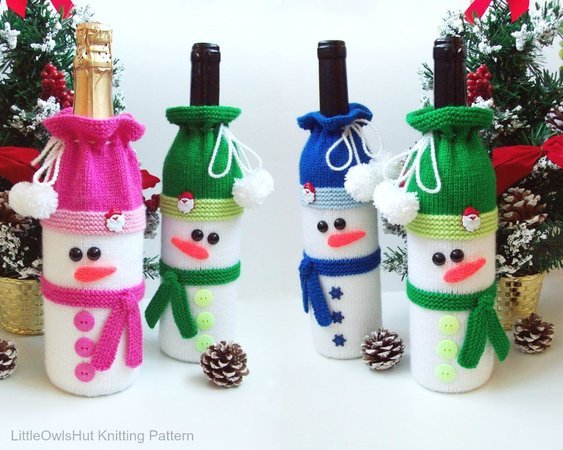 153 Knitting Pattern - Snowman bottle covers for wine and champagne - Amigurumi PDF file by Zabelina CP