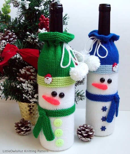 153 Knitting Pattern - Snowman bottle covers for wine and champagne - Amigurumi PDF file by Zabelina CP