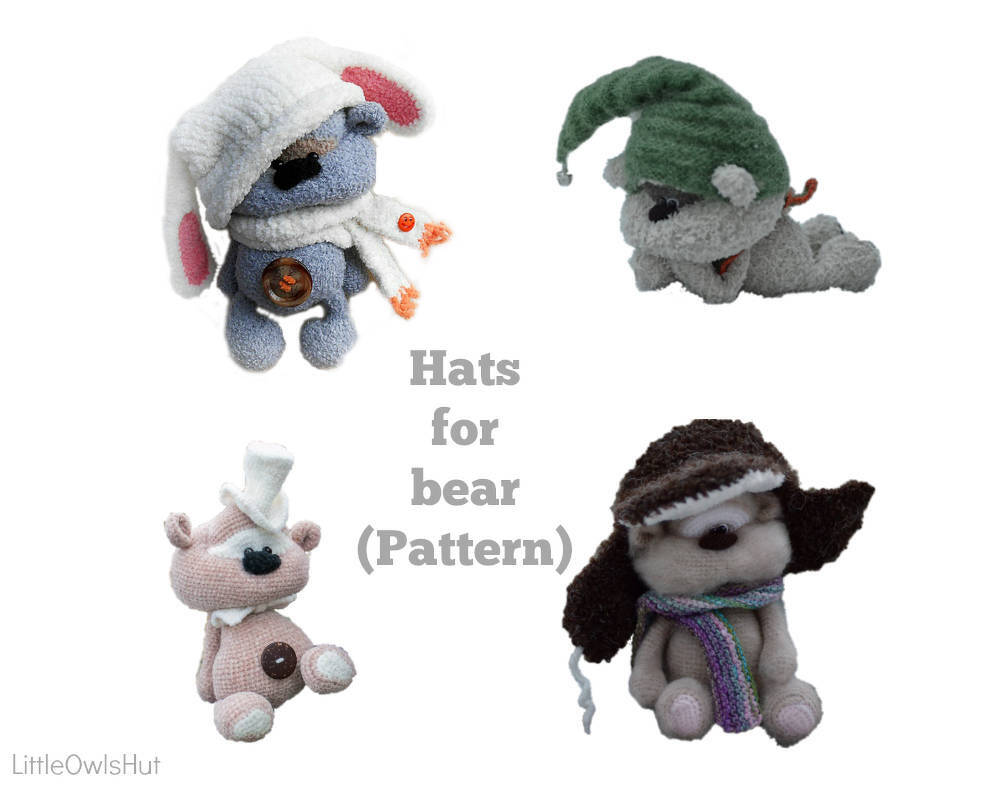 140 Knitting and Crochet Pattern - Hats for bear Cookie - Amigurumi soft toy PDF file by Pertseva CP