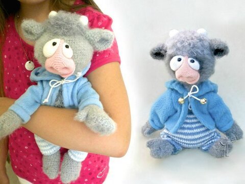 117 Crochet Pattern - Baby Goat and Baby Bull (with clothes) - Amigurumi PDF file by Astashova CP