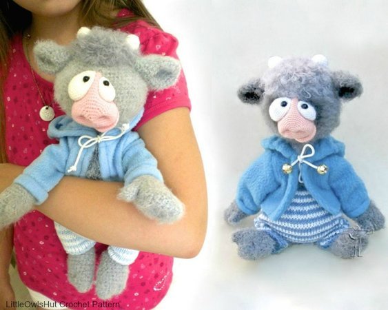117 Crochet Pattern - Baby Goat and Baby Bull (with clothes) - Amigurumi PDF file by Astashova CP