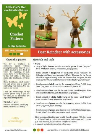 060 Crochet Pattern - Dear Reindeer with accessories - Amigurumi PDF file by Borisenko CP