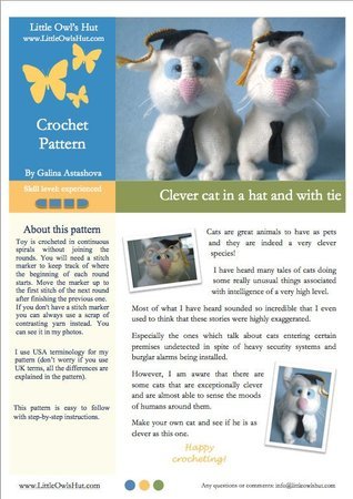 055 Crochet Pattern - Clever Cat with hat and tie - Amigurumi toy with wire frame PDF file by Astashova CP