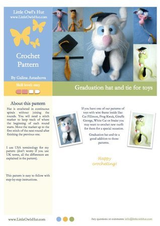 019 Crochet Pattern - Graduation Hat for toys - Amigurumi PDF File by Astashova CP