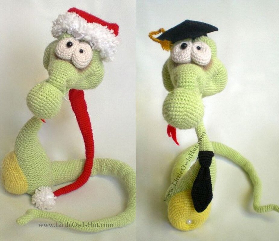 018 Crochet Pattern - Snake Snakish toy with wire frame + 2 hats - Amigurumi PDF file by Astashova CP