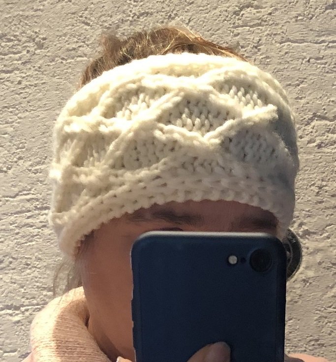 Stirnband "Diamant" extra breit und warm - 56-58cm - schnell gestrickt - Bild 3