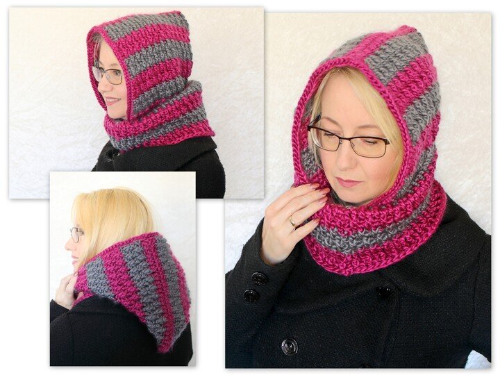 Häkelanleitung Kapuzenschal, Kapuzenloop, Hoodie, Scoodie Eventyr