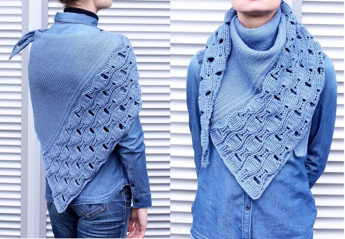 Schultertuch "Denim dreams", Gr. 175 x 118 x 63 cm (Lochmuster, stricklook)