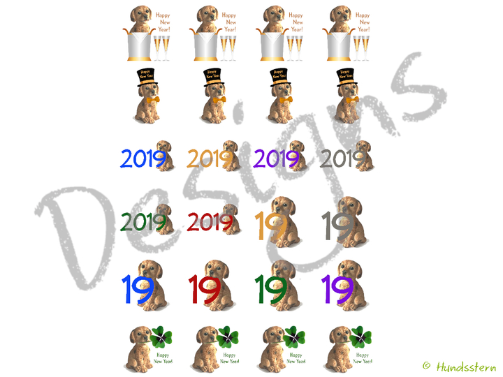24 Aufkleber Glasmarker Silvester Neujahr M03 Hund