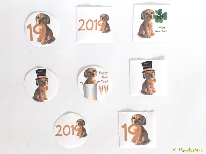 24 Aufkleber Glasmarker Silvester Neujahr M03 Hund