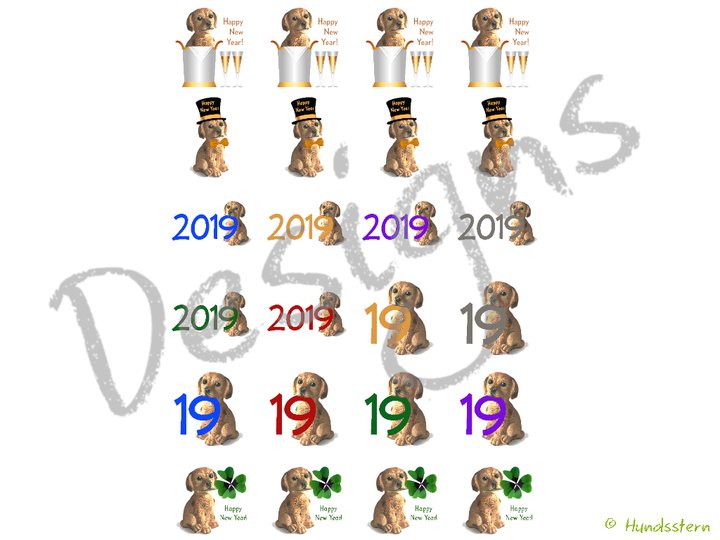 24 Stickers, Glass markers, New Year M03 Doggie