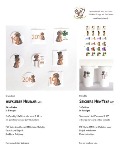 24 Stickers, Glass markers, New Year M03 Doggie