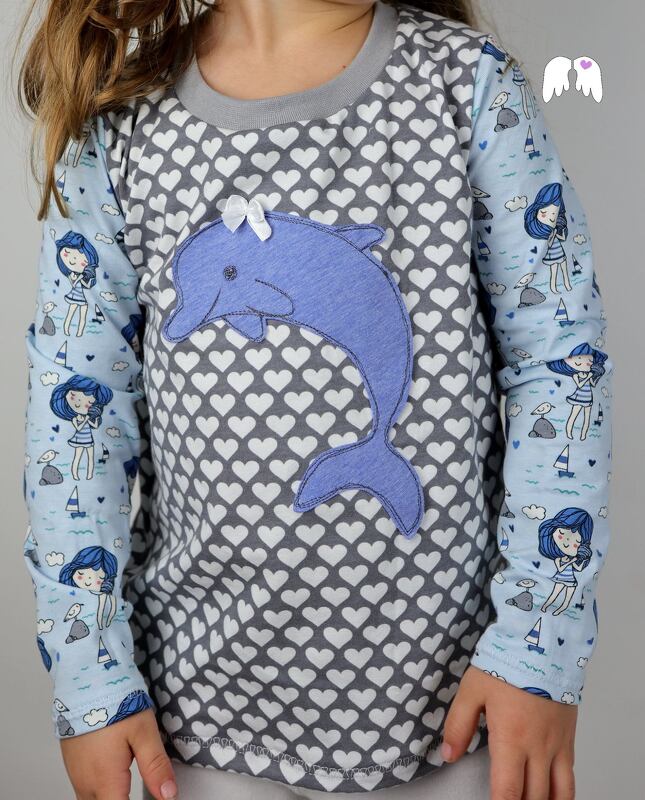 Delfinshirt TIMO Charity Gr. 86 - 152 mit Applikationsvorlage
