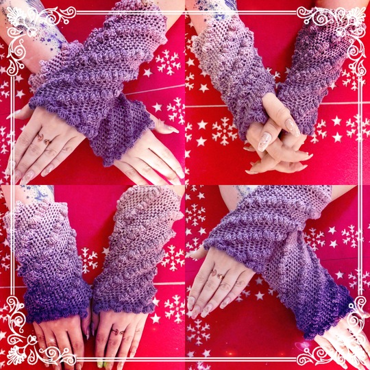 Häkelanleitung Armstulpen "Fliedertraum"