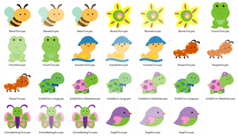 Baby Tiere Set Stickdatei in je 3 Größen