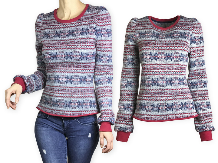 Damen Pullover mit sportlich trachtigen Akzenten "Pabla-01" in Größe 34-48 als E-Book - inkl. Schnittmuster + Nähanleitung.