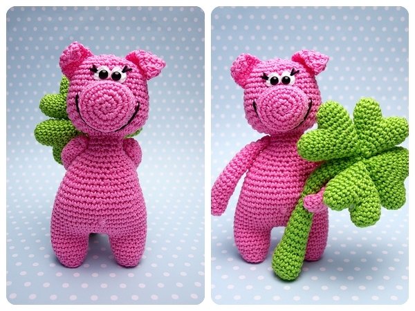 Häkelanleitung Glücksschwein mit Kleeblatt - PDF Datei