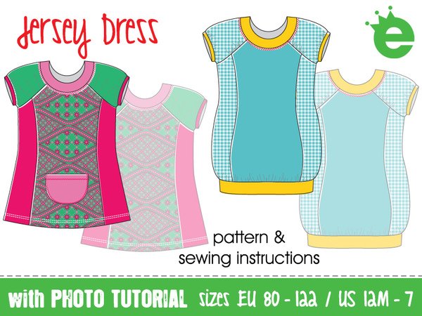 Jersey knit dress for girls // Euro sizes 80-122 / US-size 18m to 7 sewing pattern