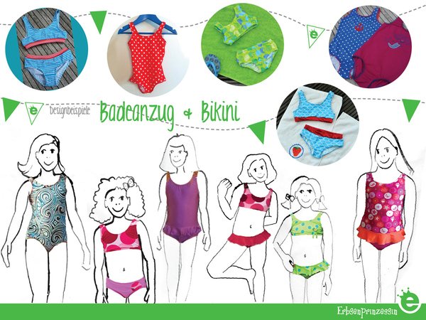 Swimsuit and bikini • EU girls sizes 98-158 • E-Book PDF sewing pattern