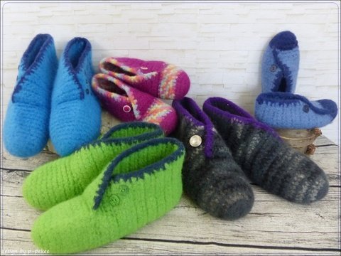 "MeiBoots" gehäkelte Filzpuschen für Klein & Groß, Gr. 20-47