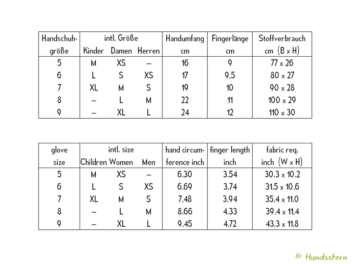 KIM fingerlose Handschuhe + optionale Klappe 5 Größen Nähanleitung+Schnitt