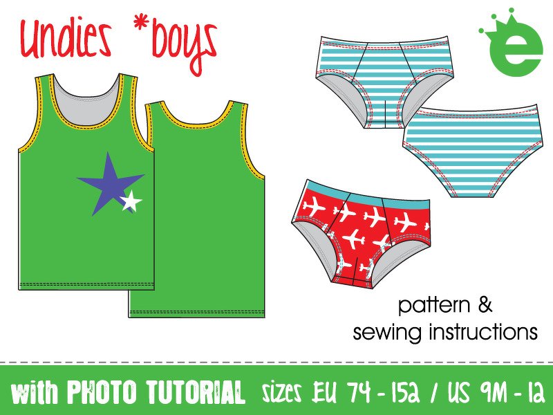 Undies for boys • sewing pattern • EU sizes 74-152, US-size 9M - 12