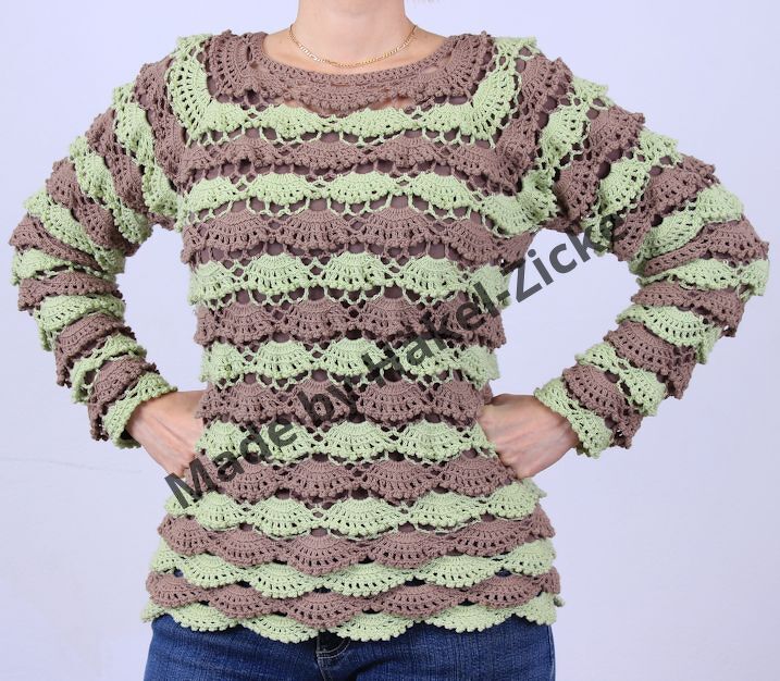 Wunderschöner Pullover Ypsie mit verspielten Picot-Relieffächern, gehäkelt RVO Raglan - Bild 2