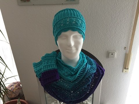 Schlauchschal - Mütze - Handstulpen "RIVIERA IM SEPTEMBER"